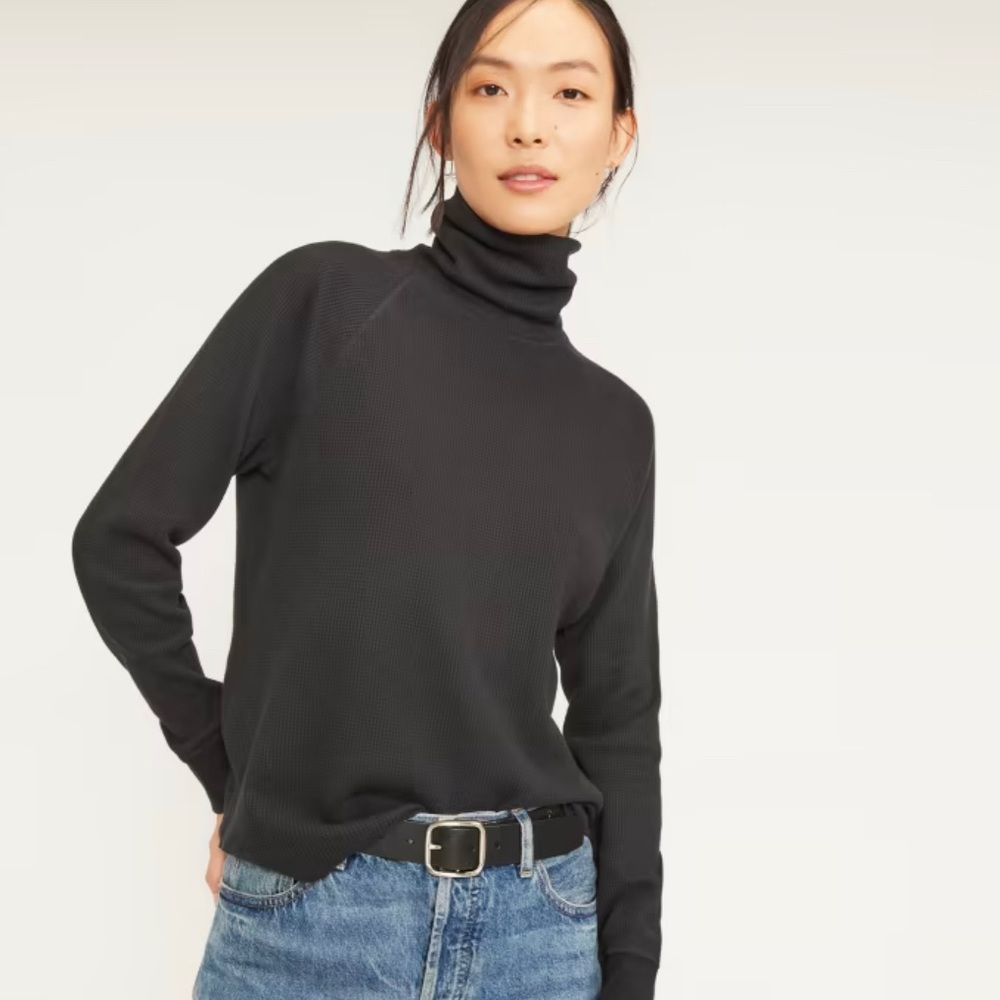 Everlane Organic Cotton Turtleneck Waffle Tee Black NWT